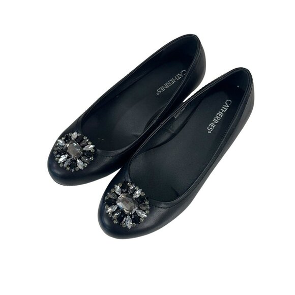 CATHERINES Women's 9 WIDE Black Wedge Slip On Shoes Comfy  Embellishment - Picture 7 of 10